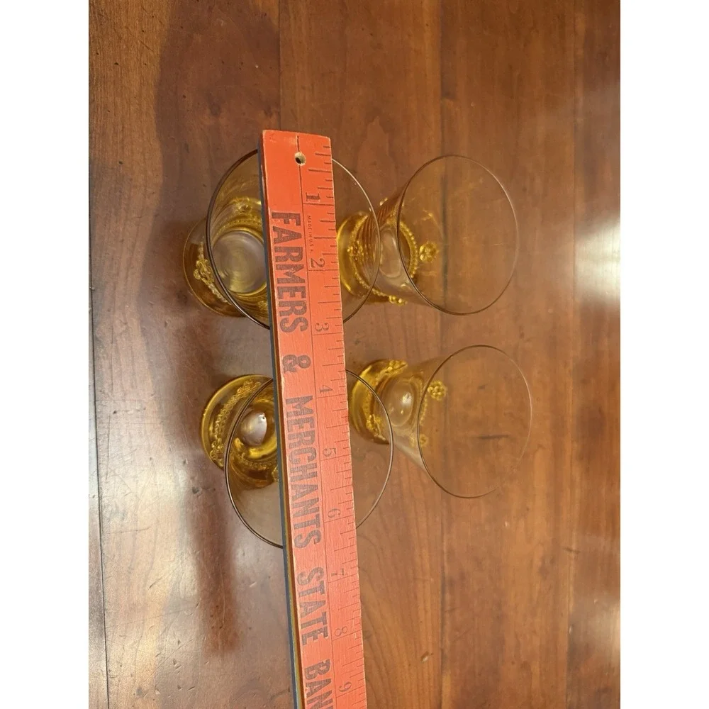 Set of 4 Vintage Theresienthal Bacchus Amber Crystal Tumbler Glasses Handmade